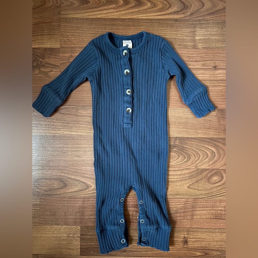 Kate Quinn long sleeve sport union suit | opal blue | organic cotton wide rib